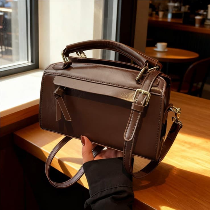 Cross-Border Women's Bag Niche Commute Handbag Vintage Soft Leather Shoulder Bag Underarm Bag High-End Casual Crossbody Small Square Bag