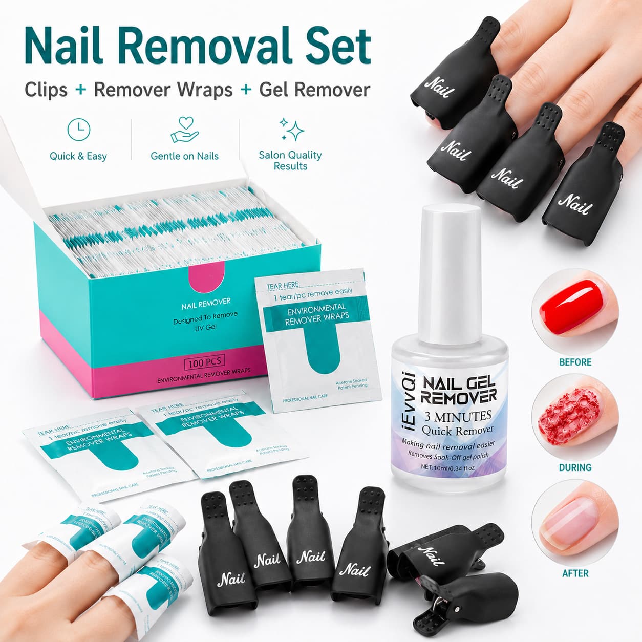 Nail Remover Wraps 10 Pcs Nail Polish Removal Clips for Toenails and Fingernails Gel Polish Remover Clips
