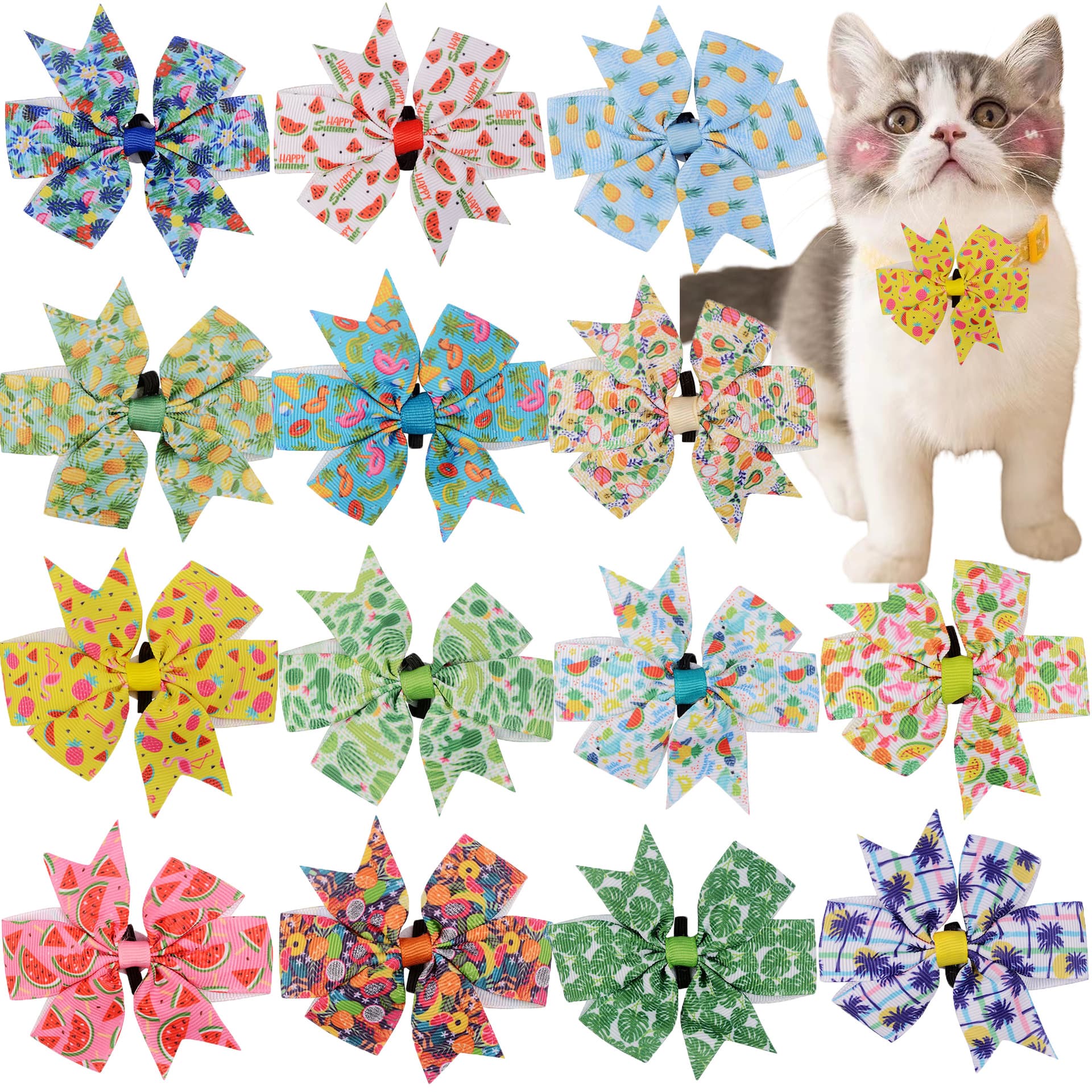 Cross-border New Summer Cat Puppy Fruit Floral Rib with Bow Pet Collar Supplies Collar Flower