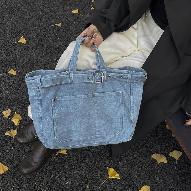 Lazy style denim bag for women 2026 new large capacity commuting versatile tote bag student casual handbag for women