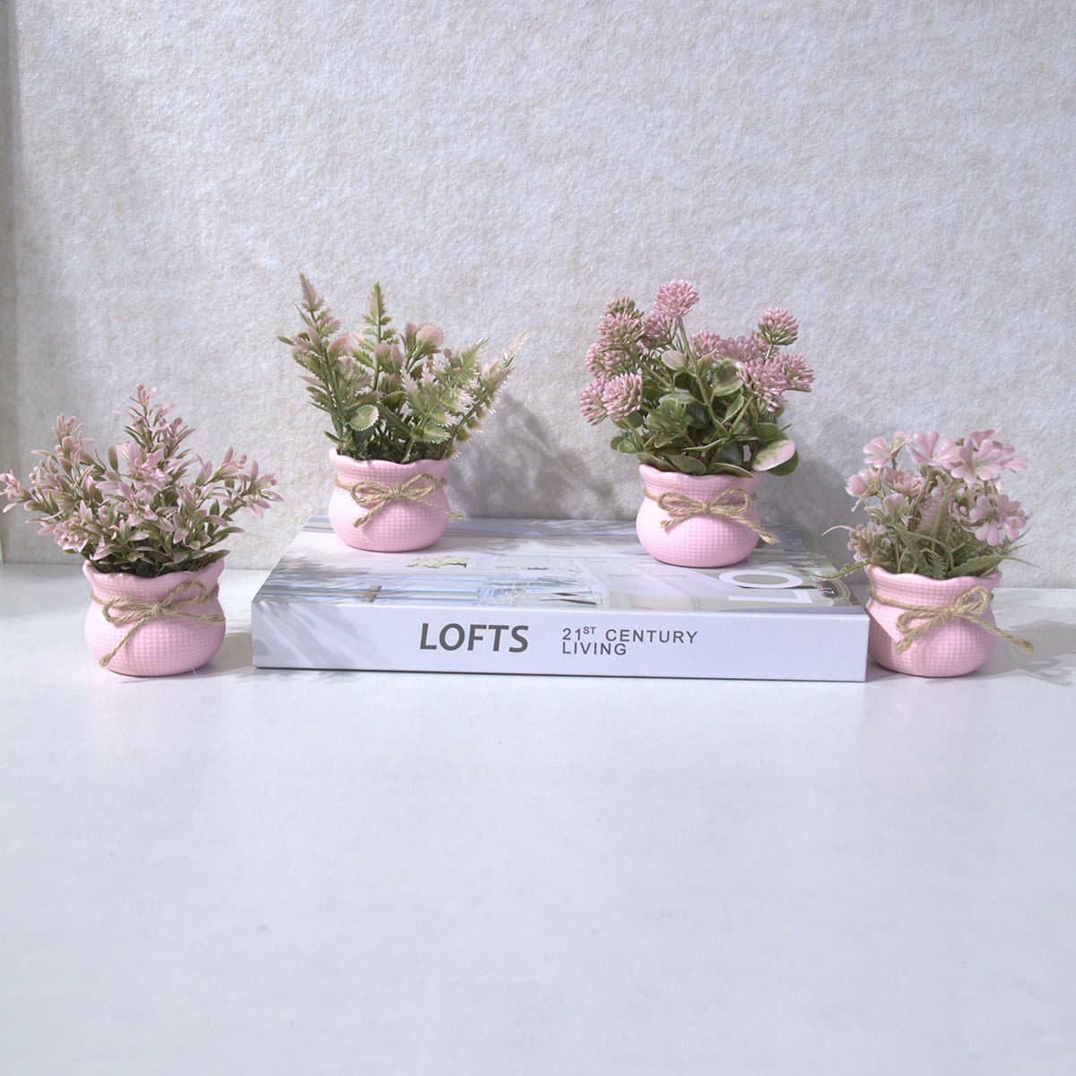 Cross-border Mini Imitation Pink Potted Plants, Artificial Flower Home Ornaments, Artificial Green Plant Photography Props, Fake Plants