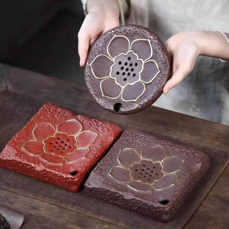 Yixing Purple Clay Gold-traced Lotus Pot Saver Dry Brewing Water Storage Original Ore Handcrafted Premium Tea Set Tea Ceremony Accessories Pot Stand Tea Sea
