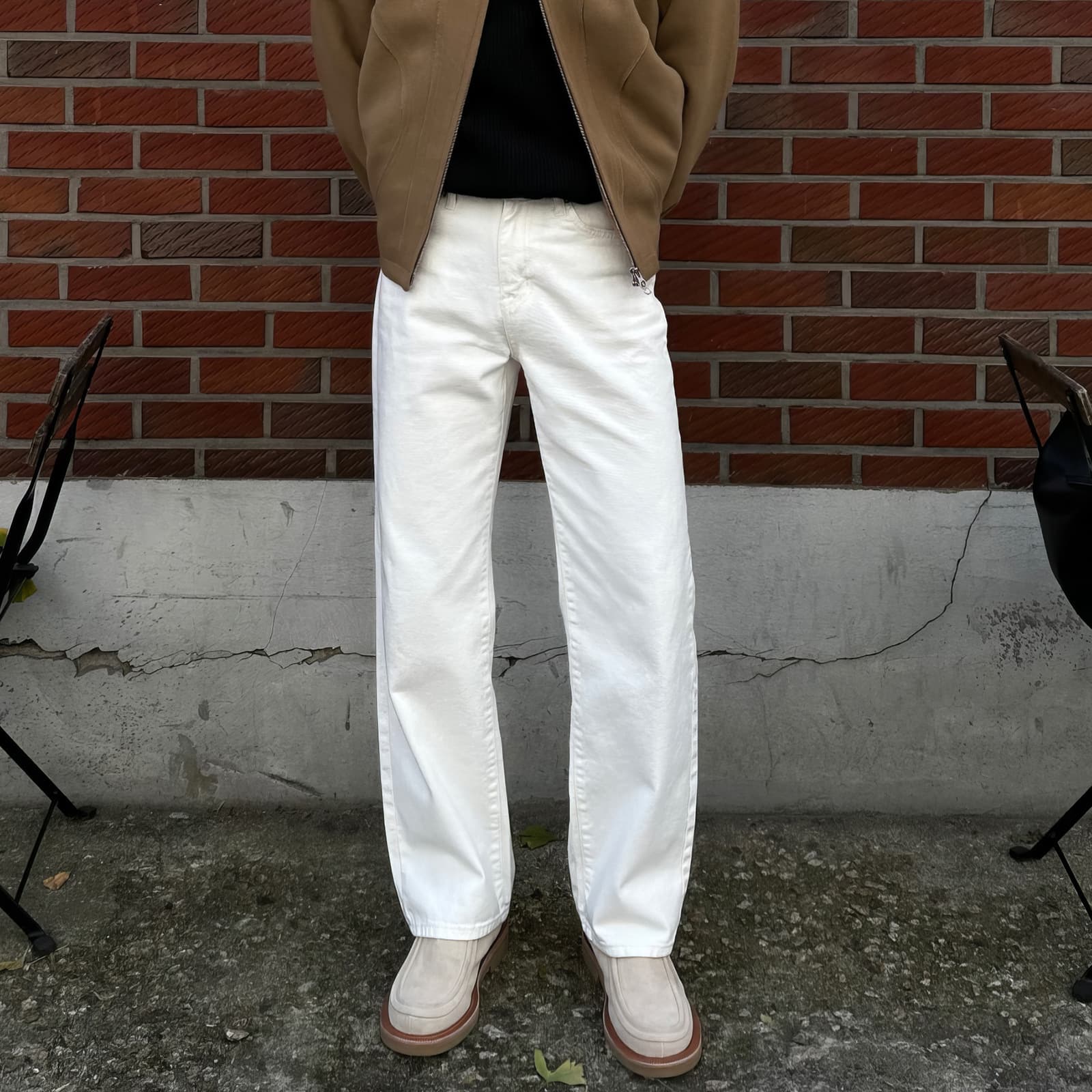 White Jeans Men's Spring and Autumn Japanese Cleanfit Youth Casual Lazy Style Straight Leg Wide Leg Pants