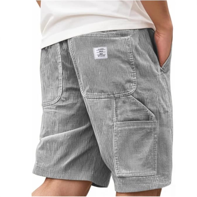 2026 European and American New Style Cross-Border Foreign Trade Men's Fashion Multi-Pocket Embroidered Workwear Retro Corduroy Shorts