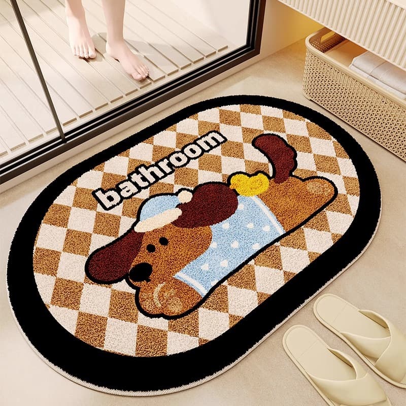 Dachshund Bathroom Mat, Water-Absorbent, Easy-to-Clean, Non-Slip Foot Mat, Oval, Faux Cashmere Door Mat