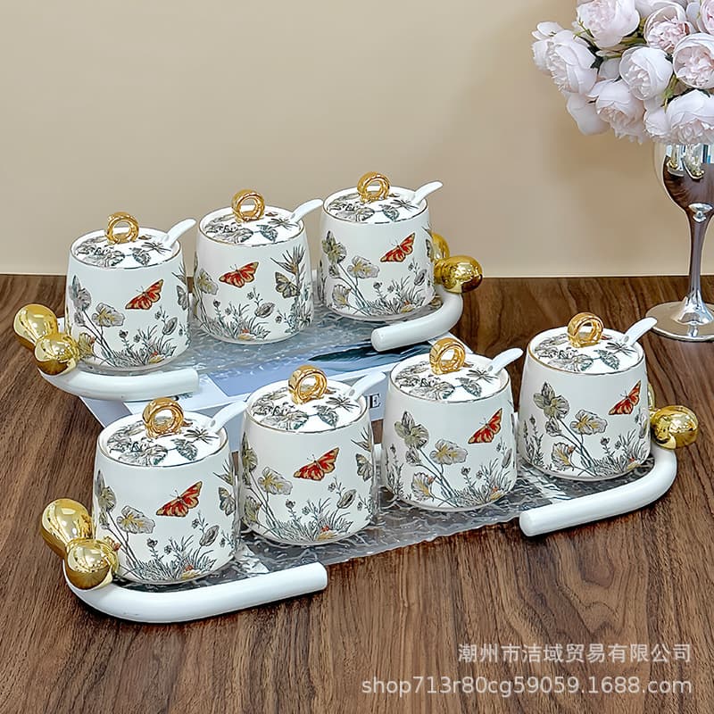 Light Luxury Seasoning Jar Set Kitchen Spice Box Combination Seasoning Storage Box Home Seasoning Jar Ceramic Spice Container