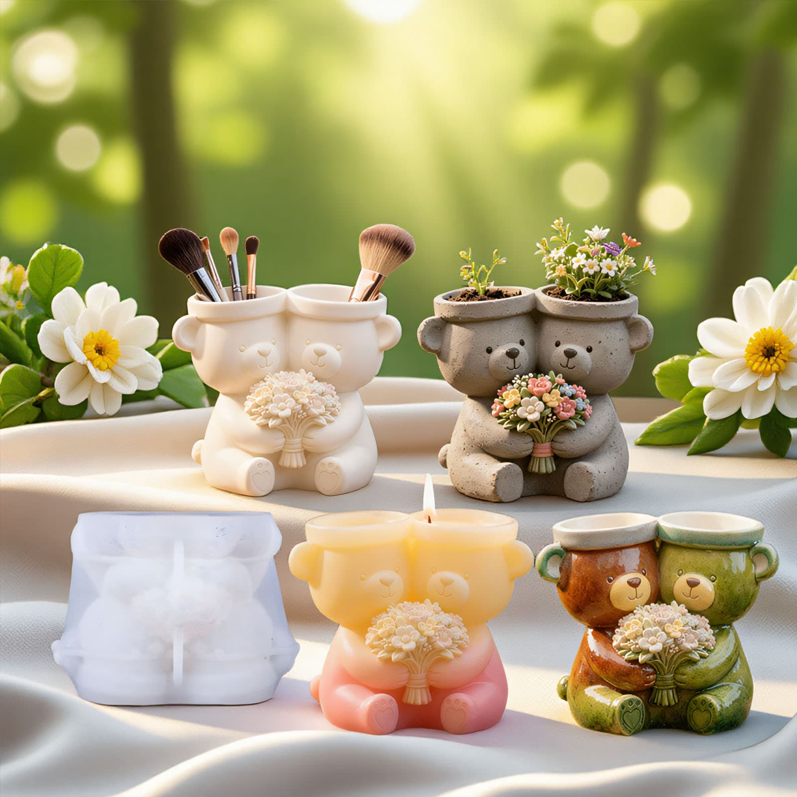 Printed bear hug flower aromatherapy plaster cup mold diy glue storage cup flower pot ornament silicone abrasive tool