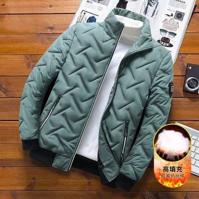 Cross-border men's coat, autumn and winter new style, men's cotton coat, Korean style, trendy short stand collar, lightweight silk cotton coat for men.