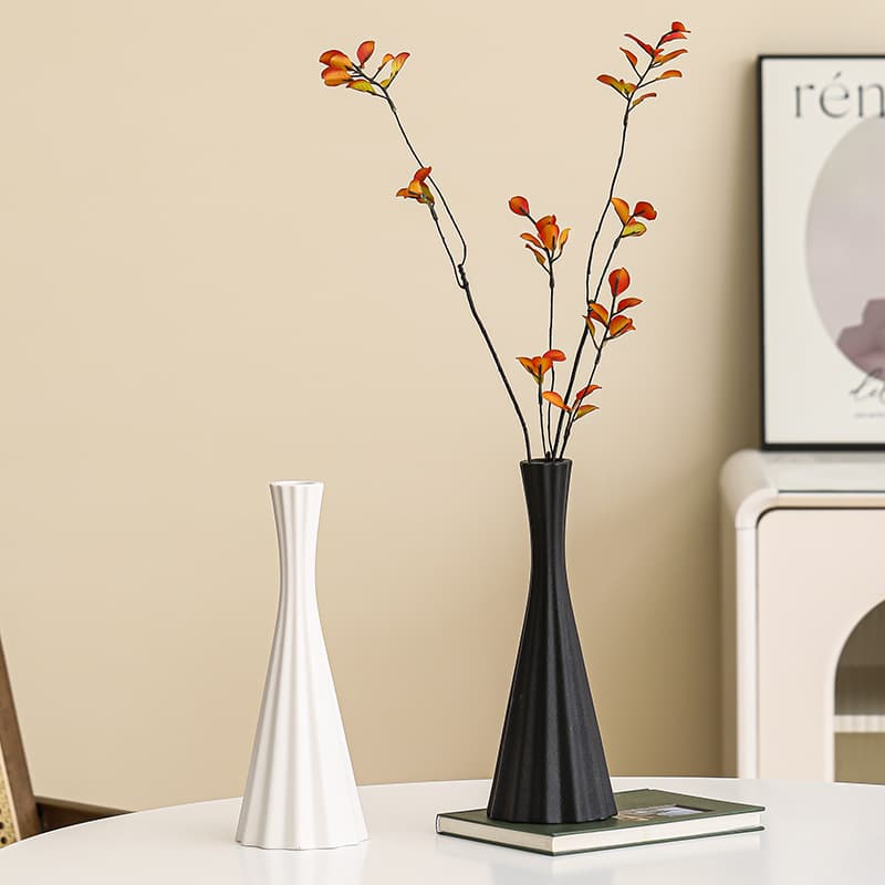 Black Ceramic Vase Premium Slim Tall Hourglass Shape for TV Cabinet Entryway Tabletop Decoration New Style