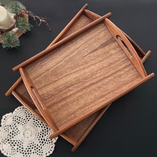 Tiantai Hualian Bamboo Wood Tray with Handles Tea Tray Rectangular Commercial Home Japanese Style Storage Simple Bamboo Bread Pastry