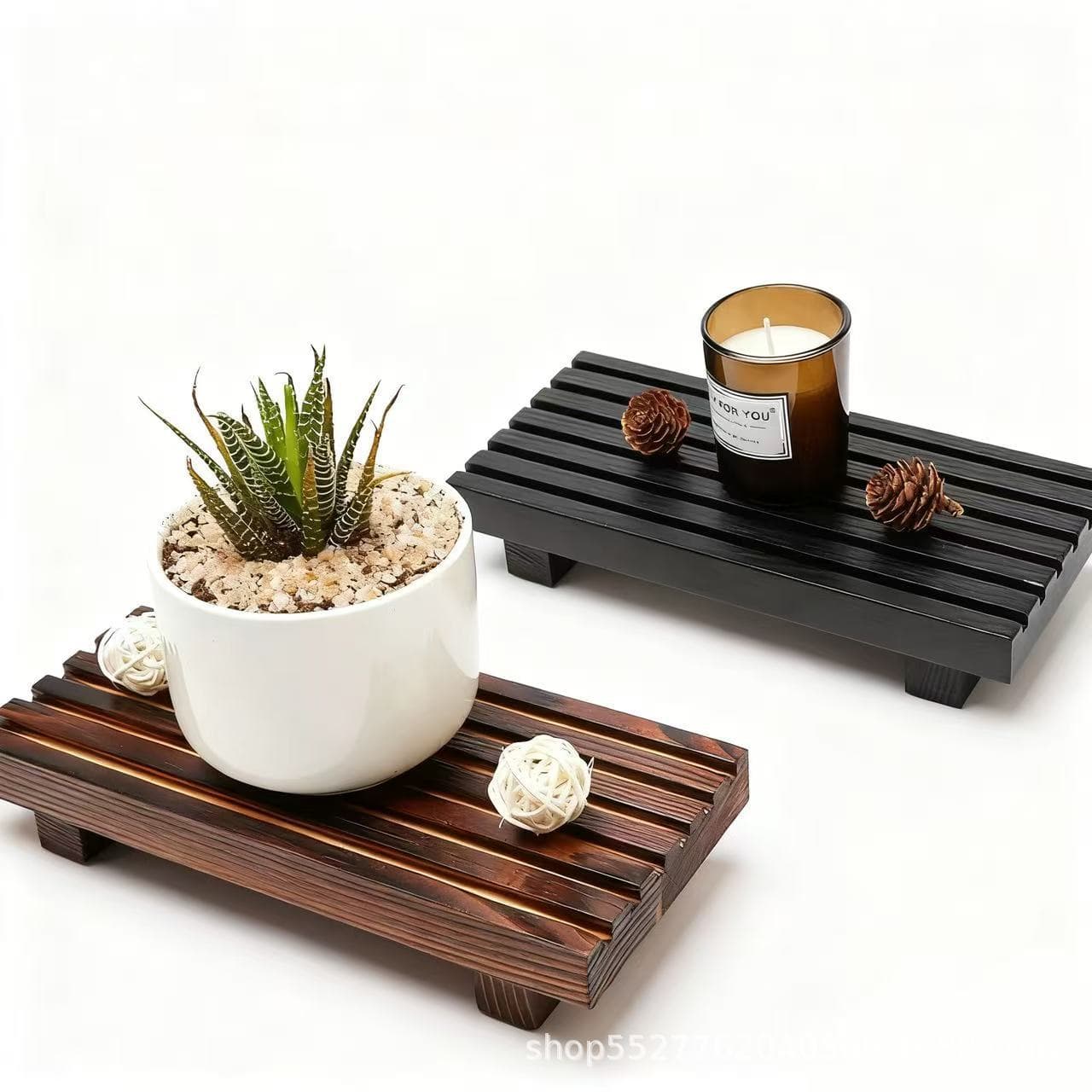 Wooden Bathroom Storage Tray Toiletries Organizer Solid Wood Home Desktop Decor Scented Candle Display Stand
