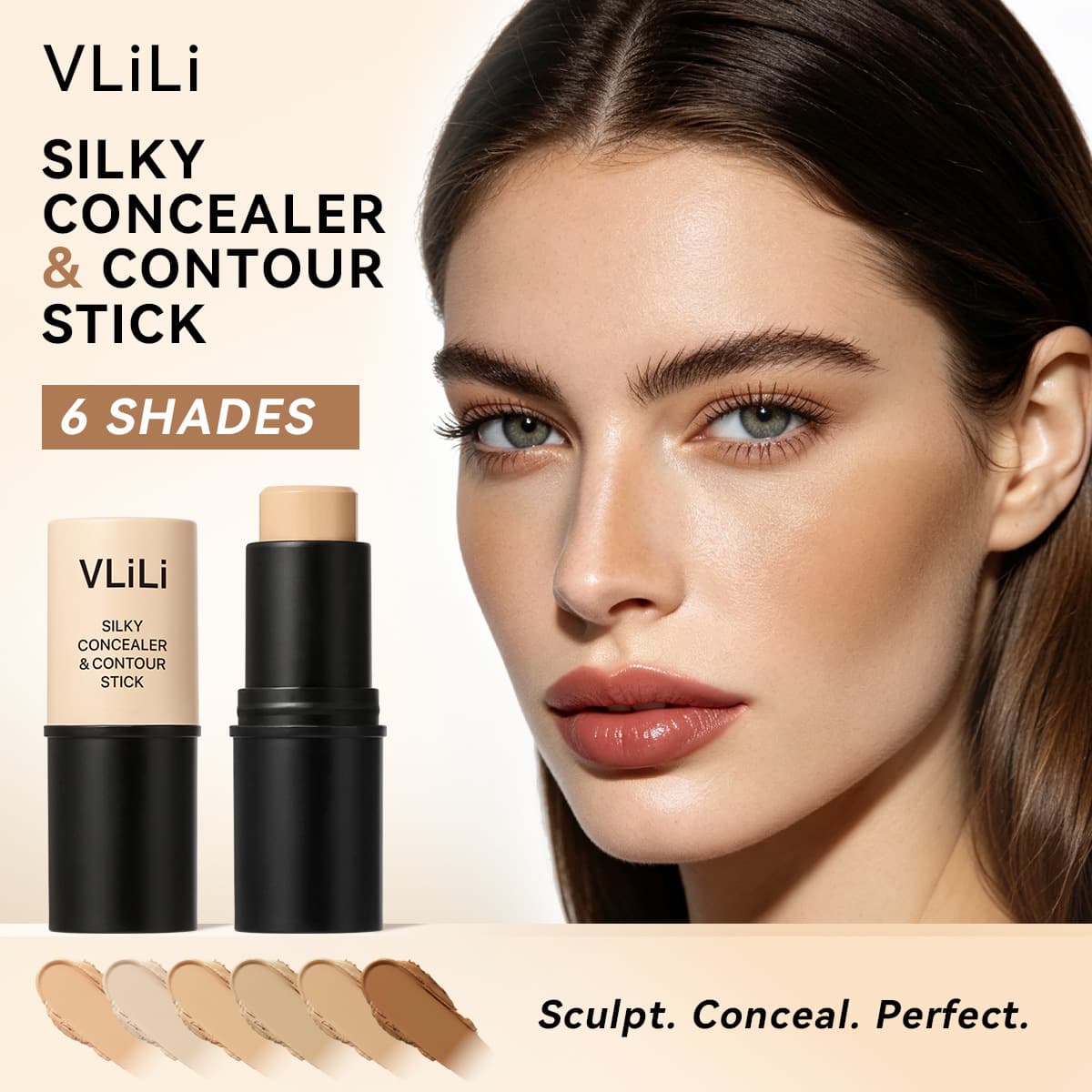 VLiLi Silky Concealer Stick, 6 Colors Available, Conceal, Brighten & Contour 3-in-1, Best-Selling Cosmetic for Export & Cross-Border
