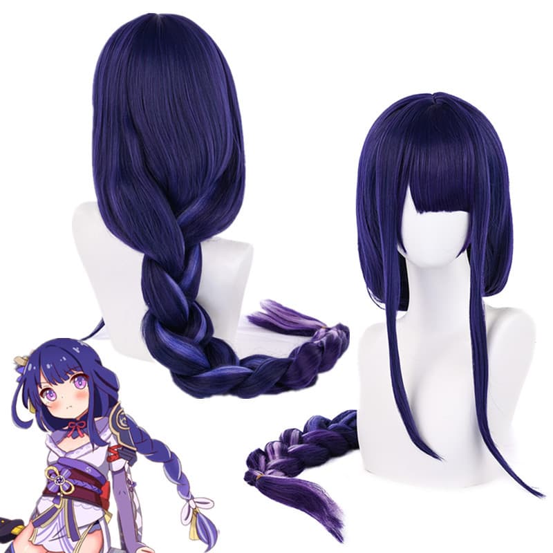 Anime Wig Genshin Impact Cosplay Raiden Shogun Thick Braid Ombre Gradient Long Hair Synthetic Wig