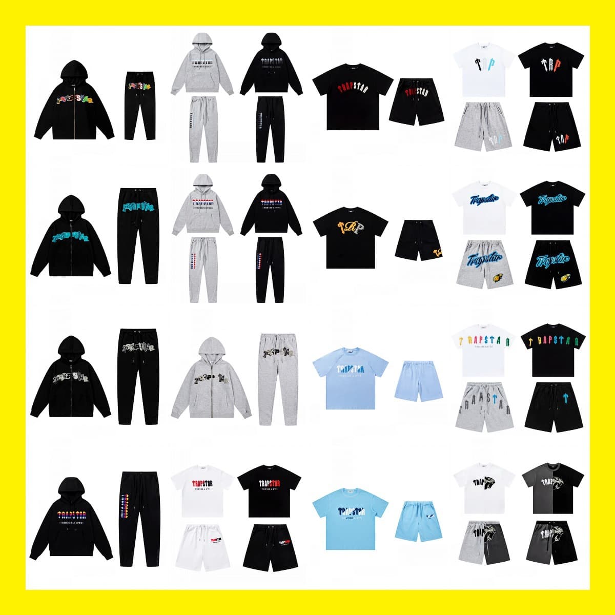 Cross-Border Trapstar Towel Embroidery Gradient Letter Zipper Jacket Hooded Sweatshirt Long Pants Couple Set