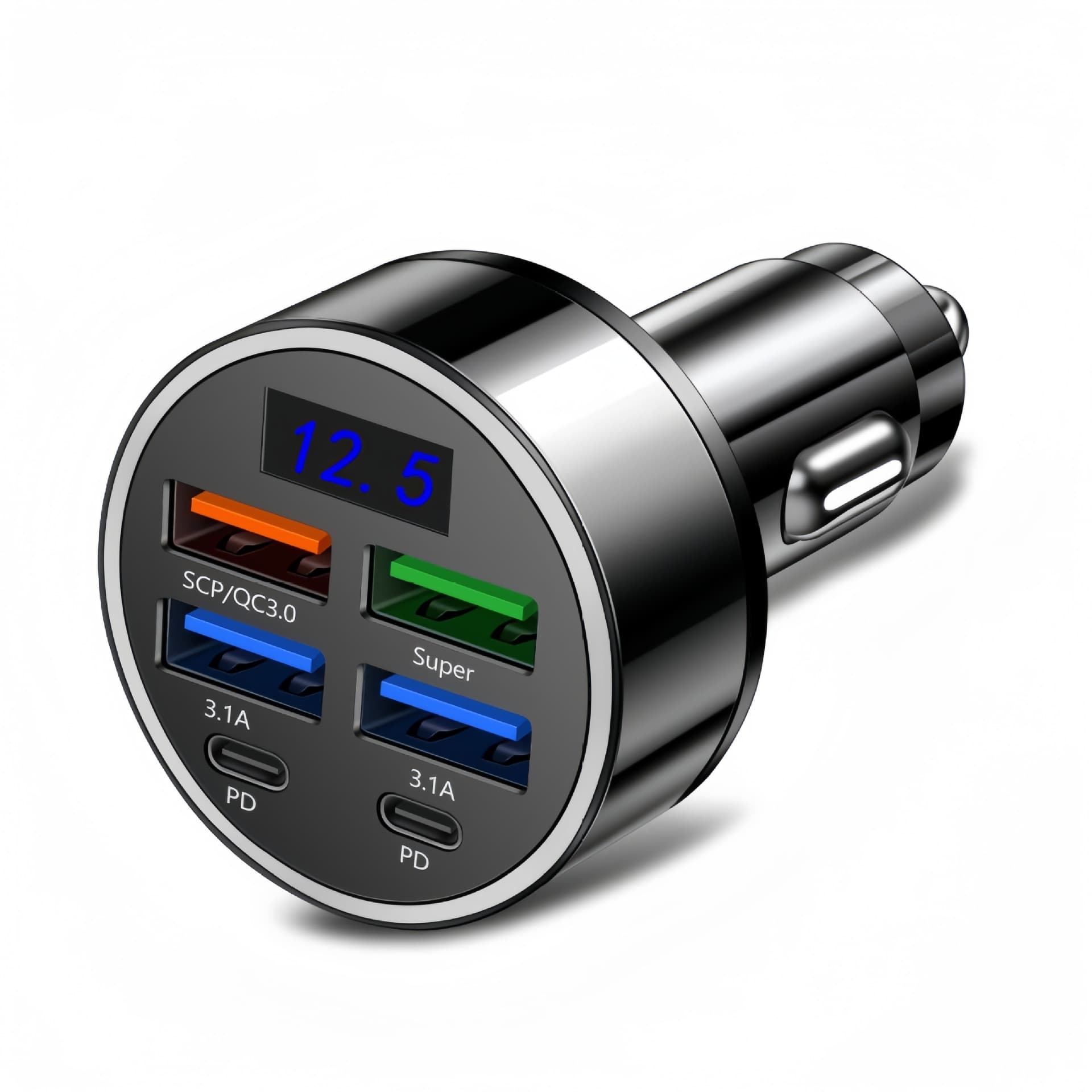 Super Fast Charging 120W Car Charger with 6 Ports, 66W Cigarette Lighter USB Phone Flash Charger Multi-Port