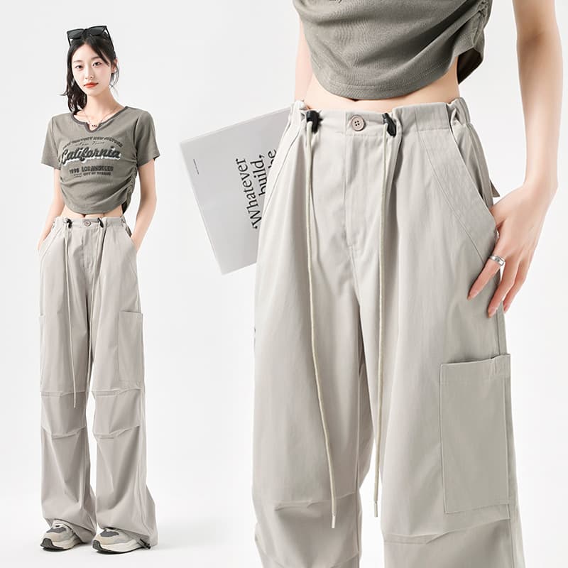 American Cargo Pants for Women, Summer Thin Trendy Wide-Leg Pants, Loose High-End Versatile Sports Pants, Hot-Selling Women's Pants, Breathable