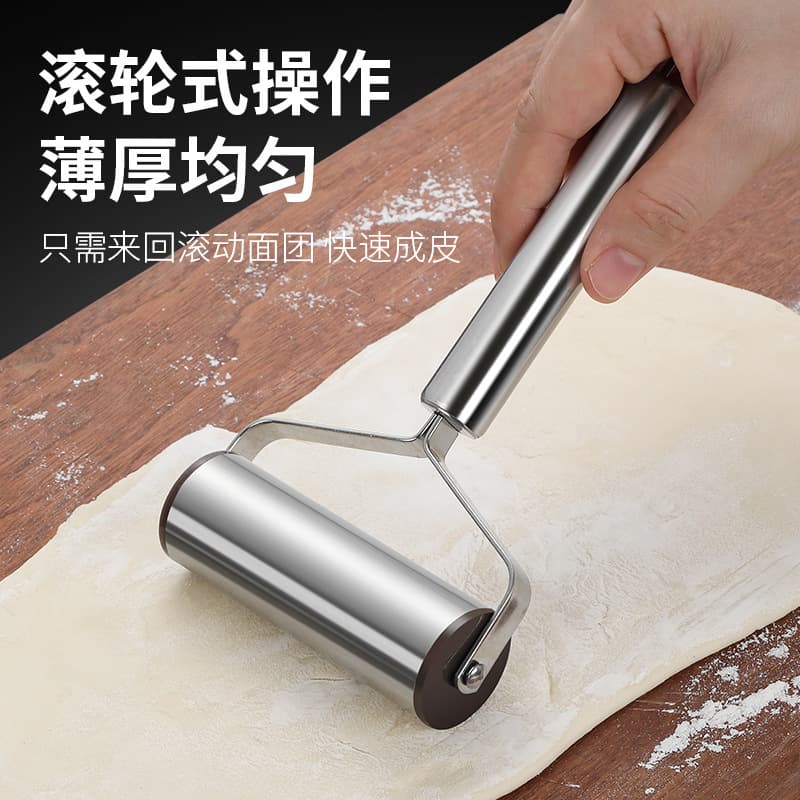 Double-headed roller rolling pin, stainless steel labor-saving rolling pin for dumplings and buns, one-handed solid wood roller for pressing dough.