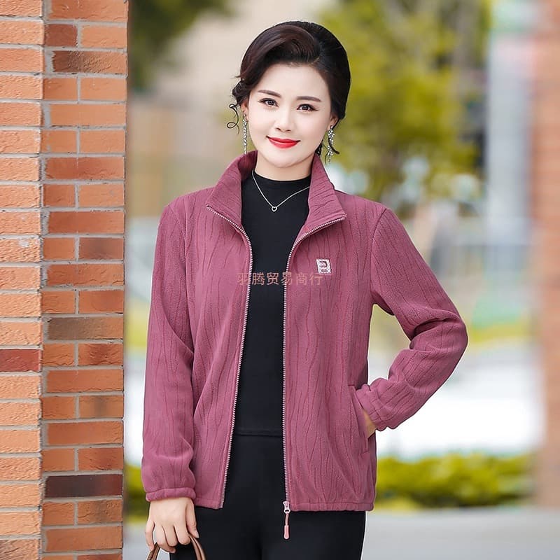Spring/Autumn New Mother's Short Coat, Polar Fleece Top, Women's Casual Jacket Chic Warm Solid Color Versatile Hot Item
