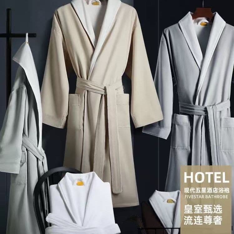 Five-star hotel premium bathrobe fleece-lined thickened sleepwear warm autumn/winter long morning robe free shipping
