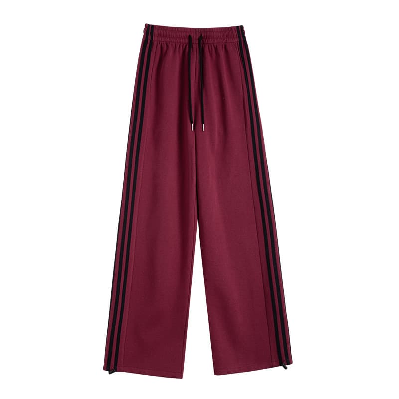 American Style Women's Sweatpants 2026 New Spring/Fall Loose Straight Casual Fleece-Lined Striped Wide-Leg Pants for Petite