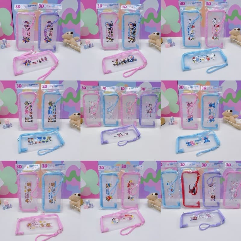 Popular foreign trade cartoon pencil bag, transparent mesh storage bag, large-capacity portable pencil bag, stationery bag, student gift