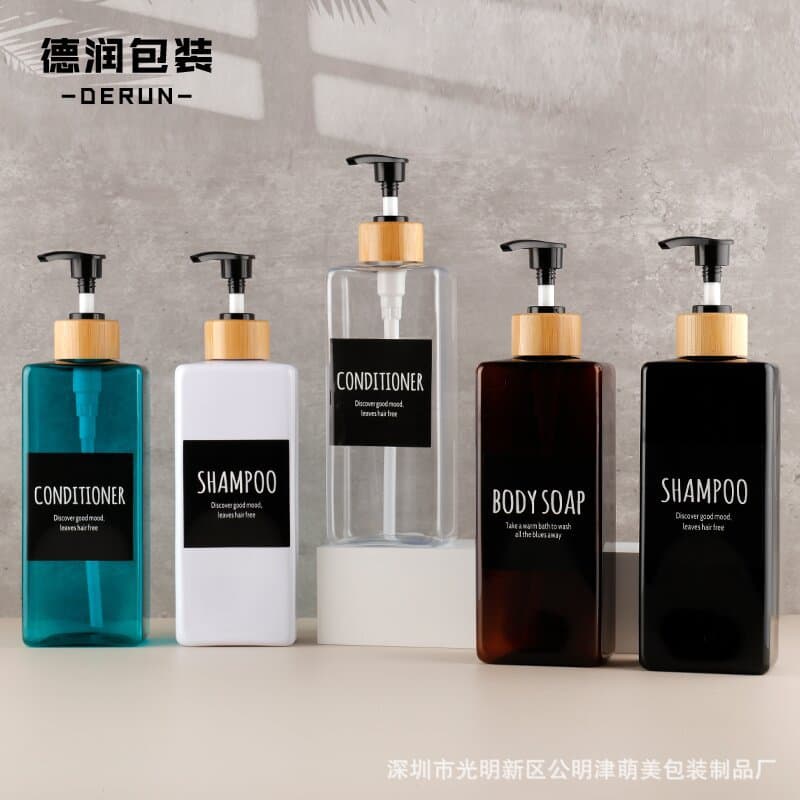 500ml brown shampoo bottle shower gel refill bottle hand sanitizer conditioner plastic bottle bamboo pump bottle