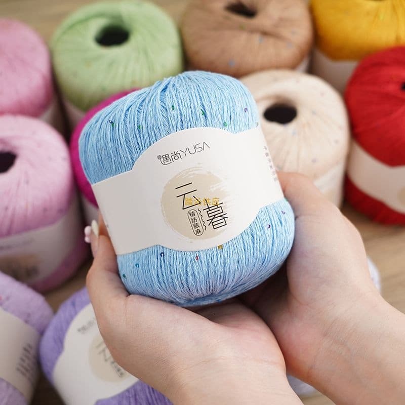 Tibetan Hemp Rainbow Glitter Yarn Fine Linen Cotton Lace Yarn Crochet Hook Knitting Openwork Clothes Shawl Yarn