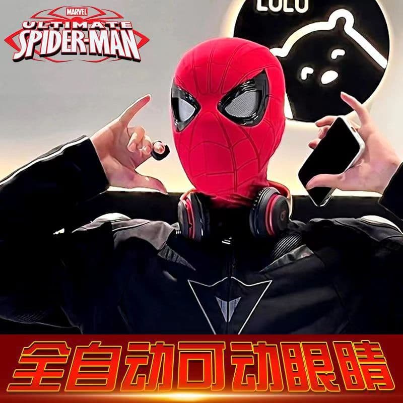 Cross-border Electric Spider-Man Headpiece Ring Remote Control Blinking Light-up Mask Halloween Hero Far From Home Headpiece