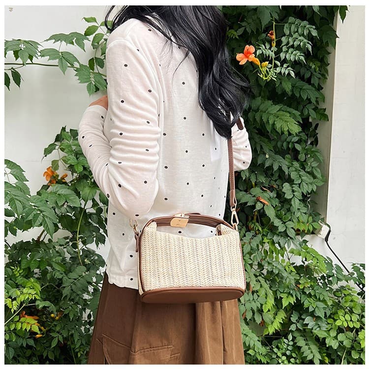 Korean-style Ins Straw Woven Small Bag, Casual Women's Bag, Commuter Work New Fashion Handbag Shoulder Crossbody Bag