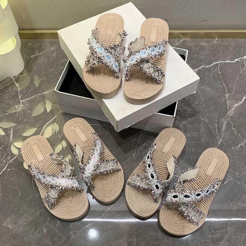 Women's Beach Vacation Sandals Summer 2025 Thick Platform Wedge Cross Strap Slide Sandals