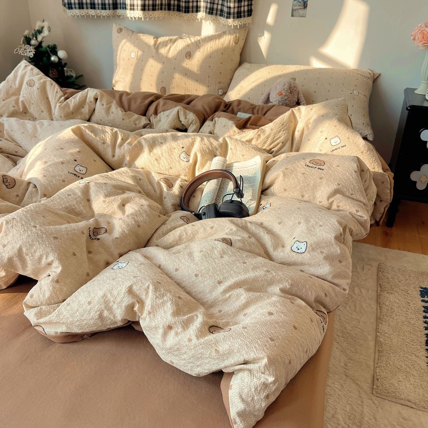 Pure washed cotton four-piece quilt set, single quilt cover, student bed sheet, three-piece set, fitted sheet, bed cover