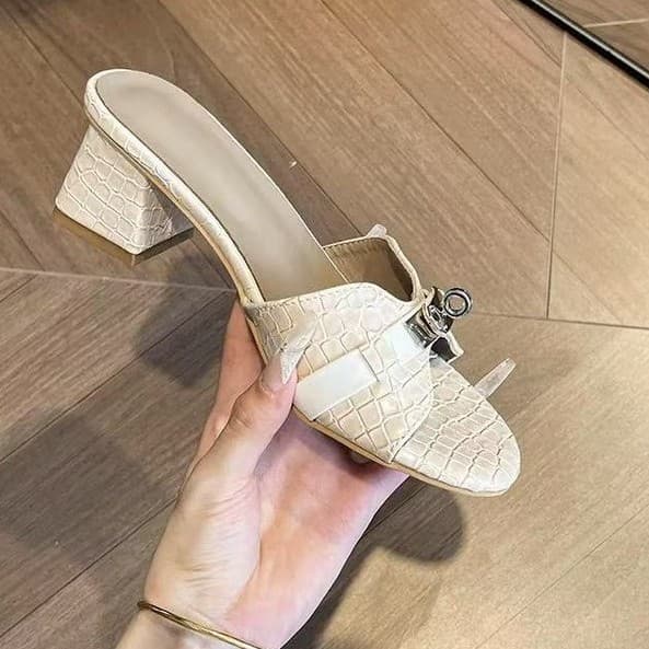 High Heel Open Toe Sandals for Women Summer Gold Buckle Strap Block Heel Sandals White
