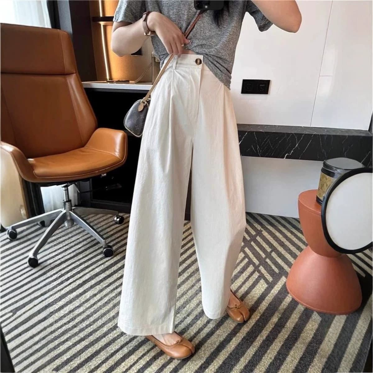 Women's White High-Waist Slim Casual Straight Wide-Leg Drapey Trousers Spring 2026 New Arrival