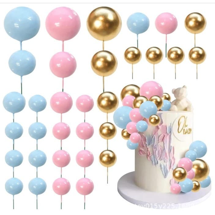 Cross-border 32 pieces colorful ball cake decoration maca color birthday party dessert table decoration cake plug-in ready stock