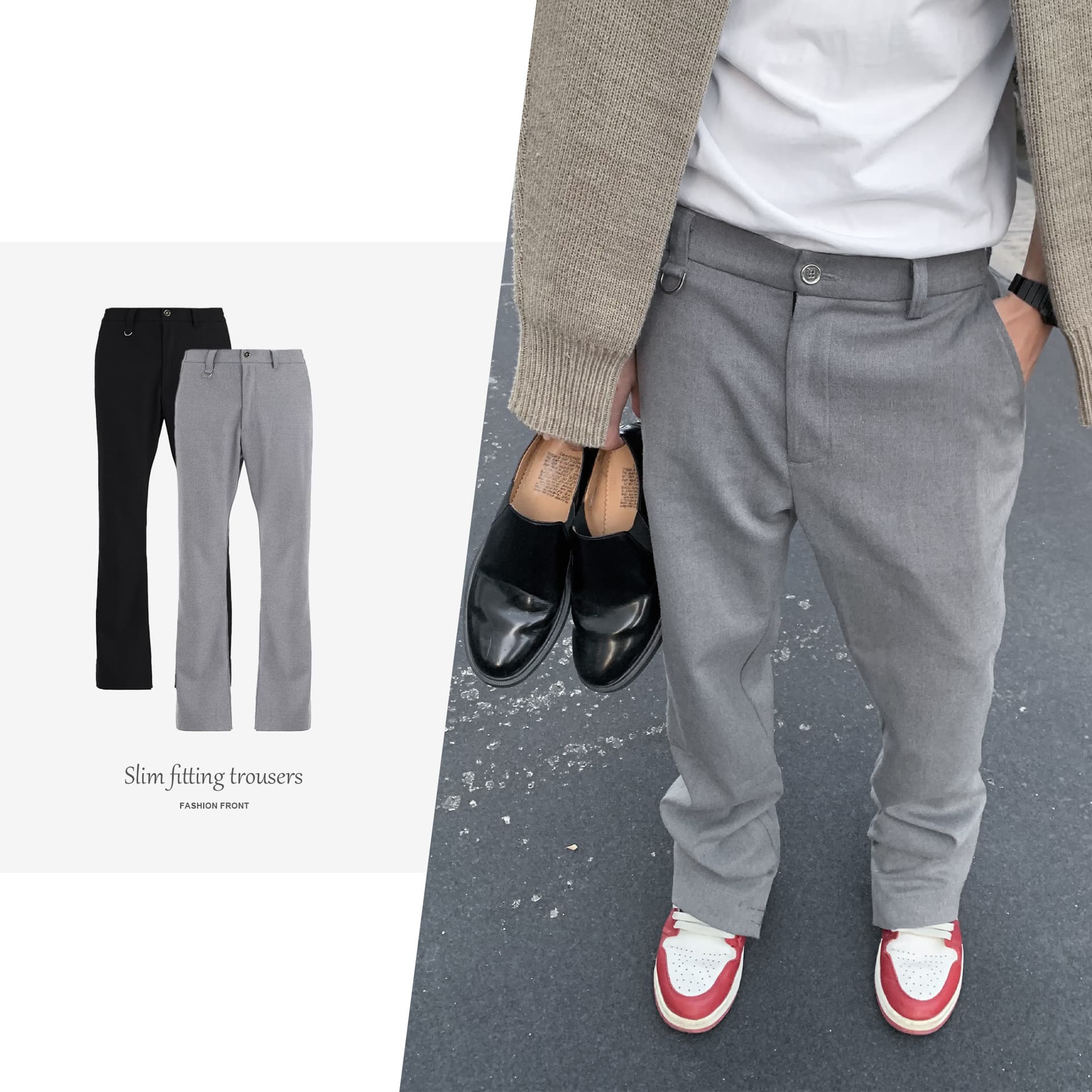 JTFS American Commute Deconstructed Patchwork Gray Blended Suit Pants Cleanfit Casual Long Trousers with Drape
