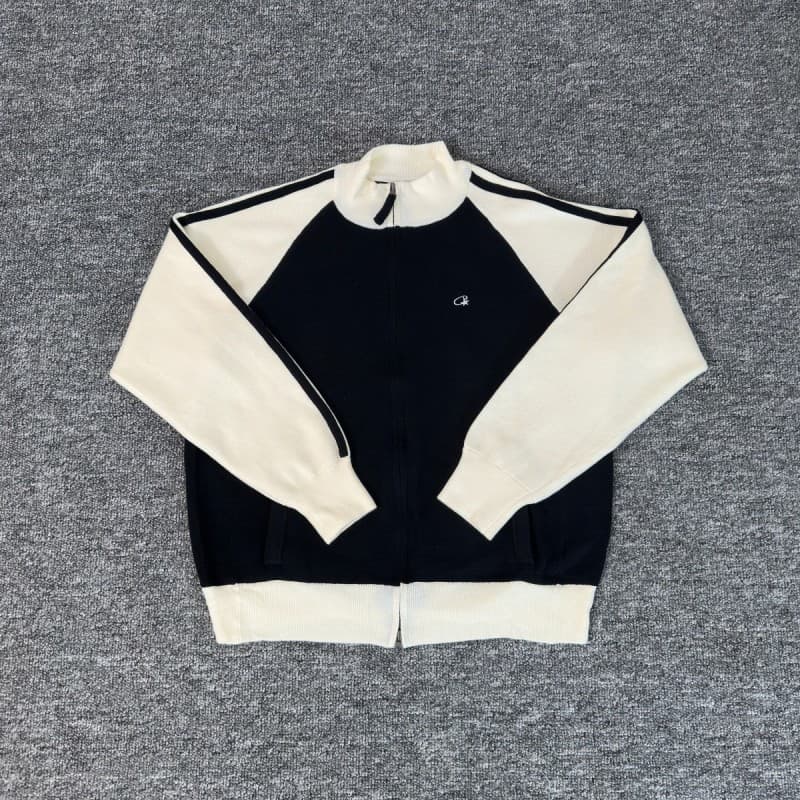 Corteiz embroidered zipper cardigan stand-up collar sweater men's hip-hop loose color-blocked sweater jacket trendy