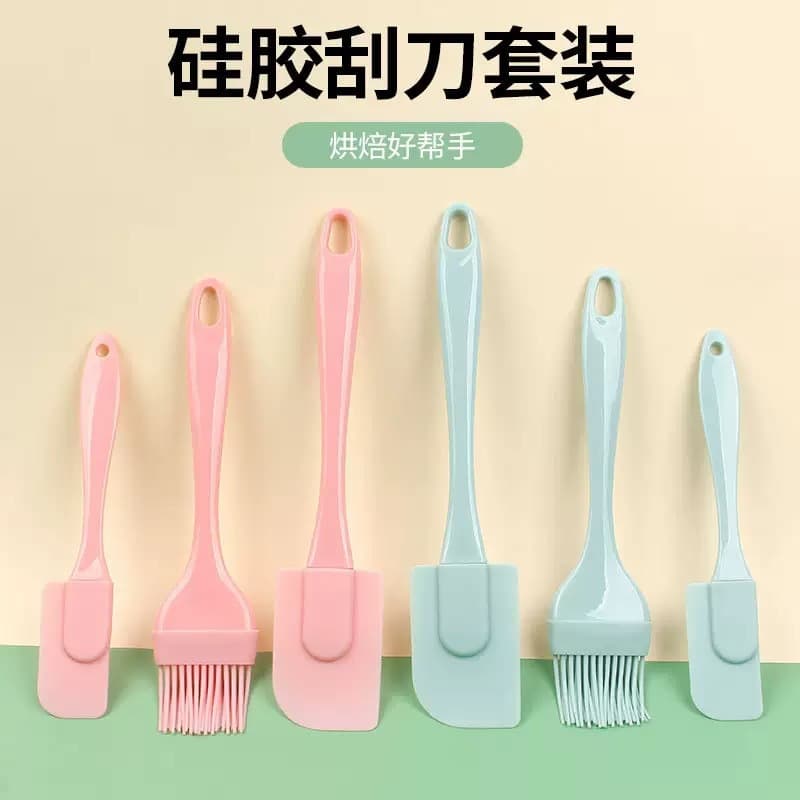 Silicone Split Oil Brush and Spatula Three-Piece Set, Cake Flour and Cream Spreader, Barbecue Sauce Brush, DIY Baking Set