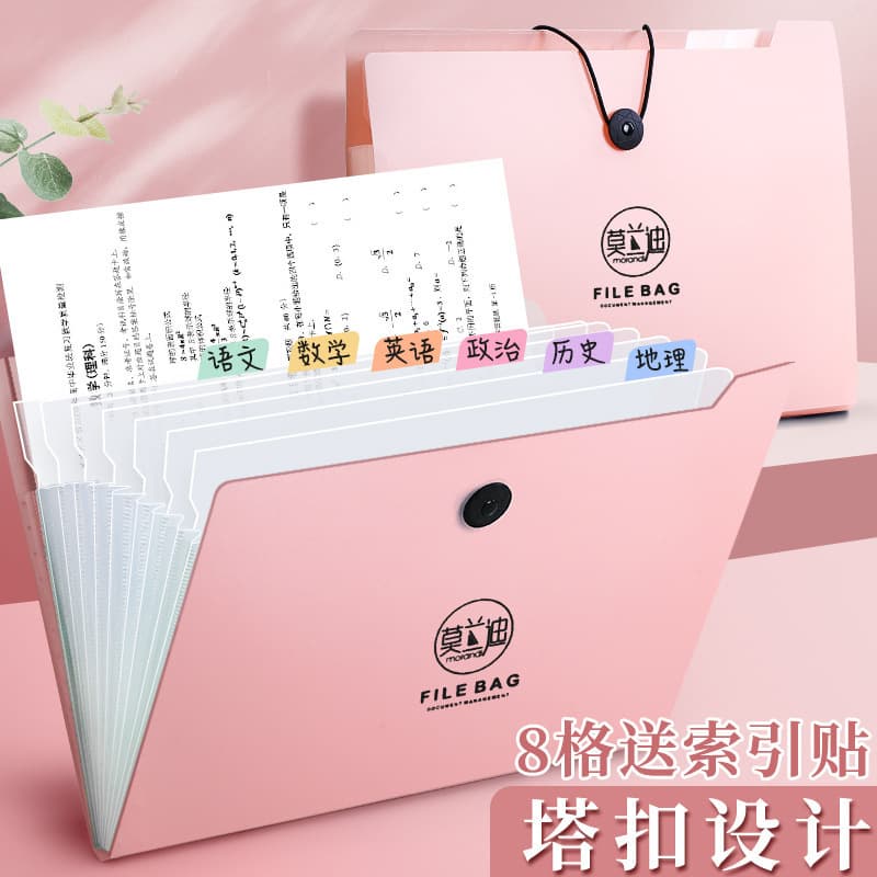 Morandi Accordion File A4 Large Capacity Test Paper and Receipt Organizer, Multi-Layer PP Transparent Office Classification Folder
