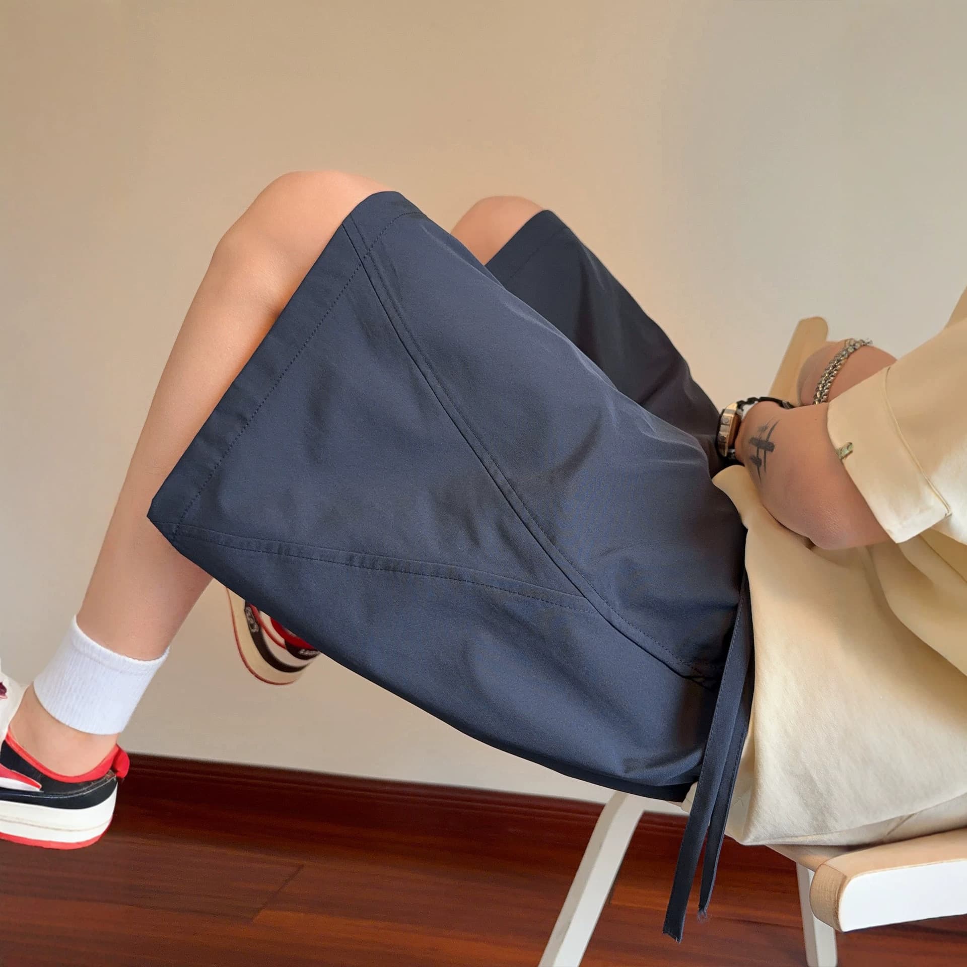 Navy Blue Quick-Dry Ice Silk Shorts for Men Summer Thin Five-Point Beach Pants Loose Casual Sports Shorts
