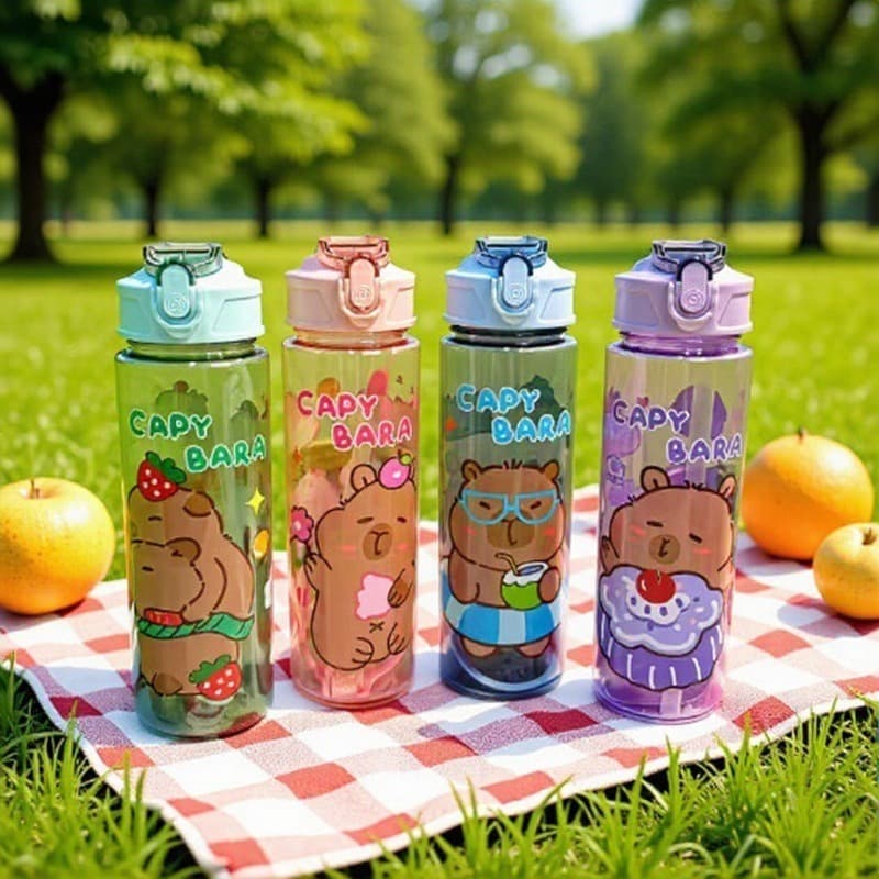 Good-looking girls' transparent straw cup for students in kindergarten, cartoon children's cup, convenient plastic water cup cross-border