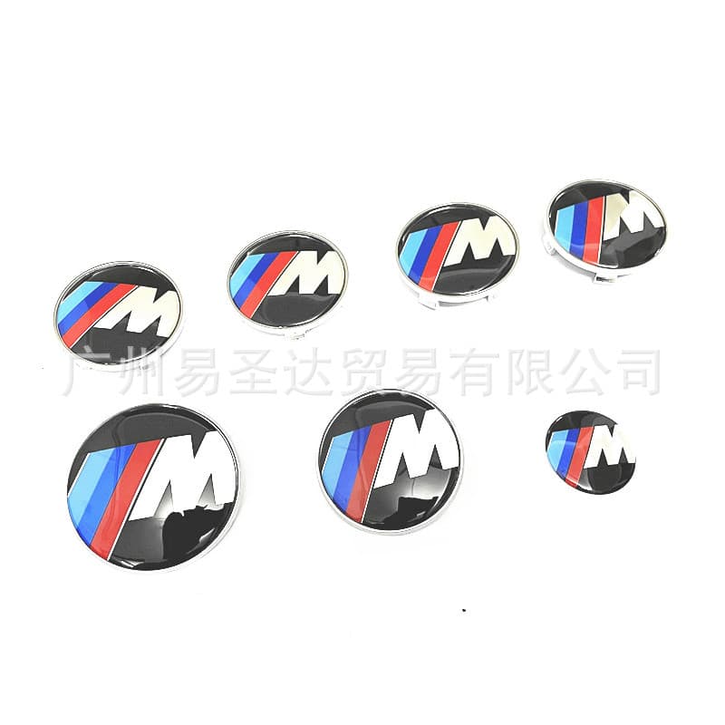 BMW M Logo 7-Piece Set for Front, Rear, Wheel Hub Caps, and Steering Wheel Decals