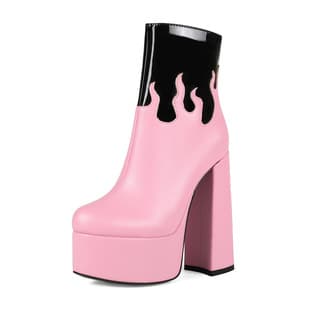 Overseas Music Festival Y2k Flame Gothic Chunky Heel Large Size 44 Women's Ankle Boots 20-01