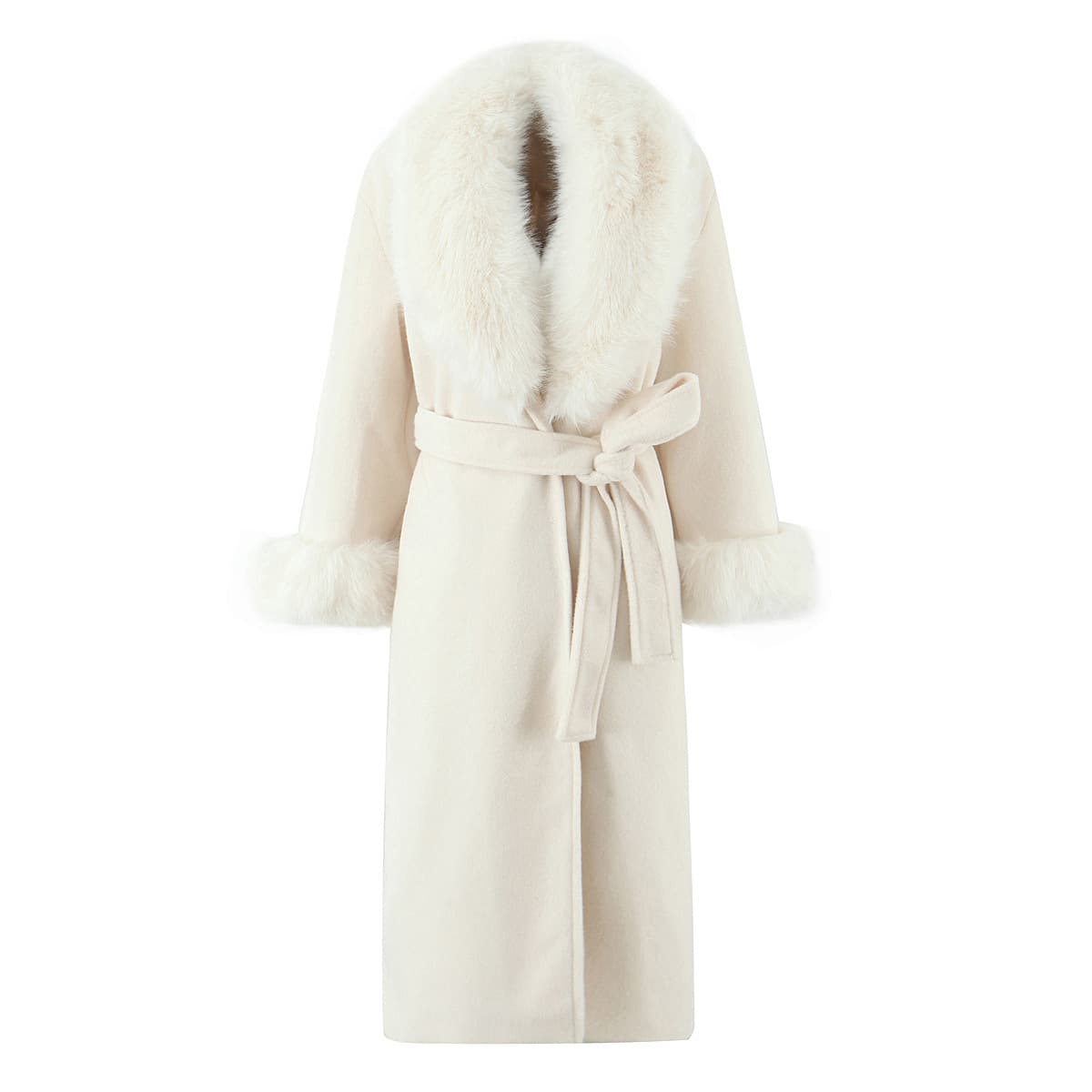 High-End Elegant Wool Coat 2025 Autumn/Winter New Style with Large Fur Collar, Slim Fit, Waist-Cinching, and Extended Length