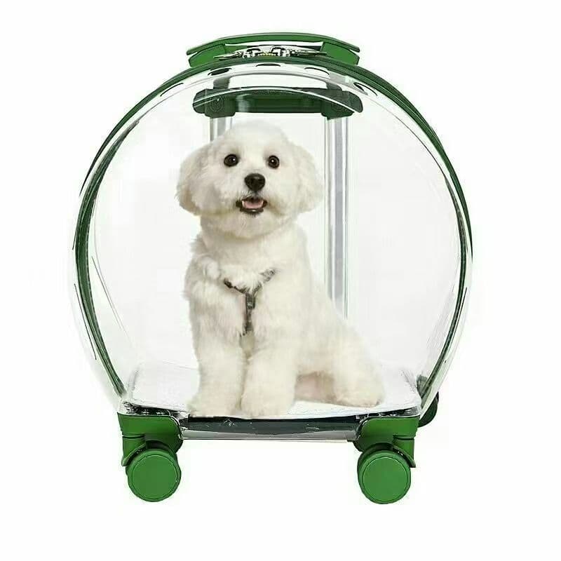 Large capacity pet carrier for cats and dogs, portable, wheeled, breathable, comfortable, and transparent trolley case.