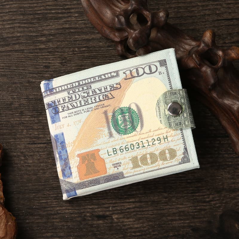Men's Short Canvas Wallet with World Currency Print, Creative Coin Purse for Women, Card Holder Money Clip, Gift Wholesale Custom