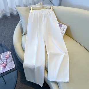 This Year's Popular Trend White Casual Wide Leg Pants Women Thin 2026 Summer New Nine-Point Curve Pants Petite