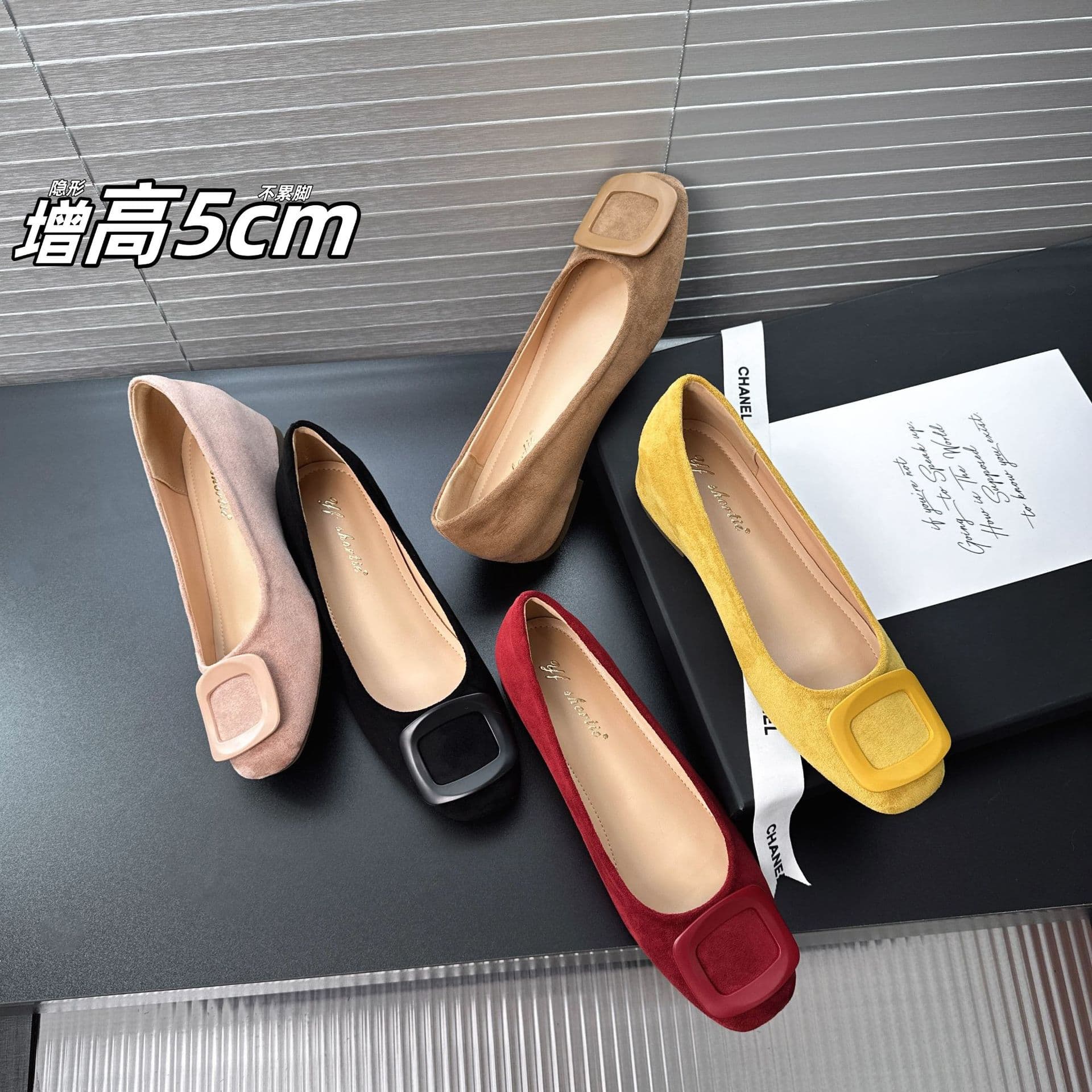 Height-Increasing 5cm Square Buckle Suede Soft-Soled Mary Jane Shoes for Women 2025 Early Autumn New Retro Square-Toe Slip-On Shoes
