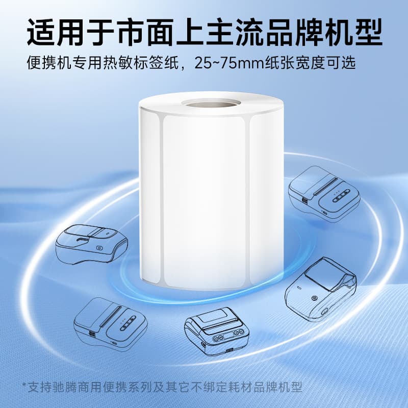 Thermal Label Paper Small Core Adhesive 25 40 to 75mm Wide Sticker for Clothing Tags, Food, Milk Tea Labels