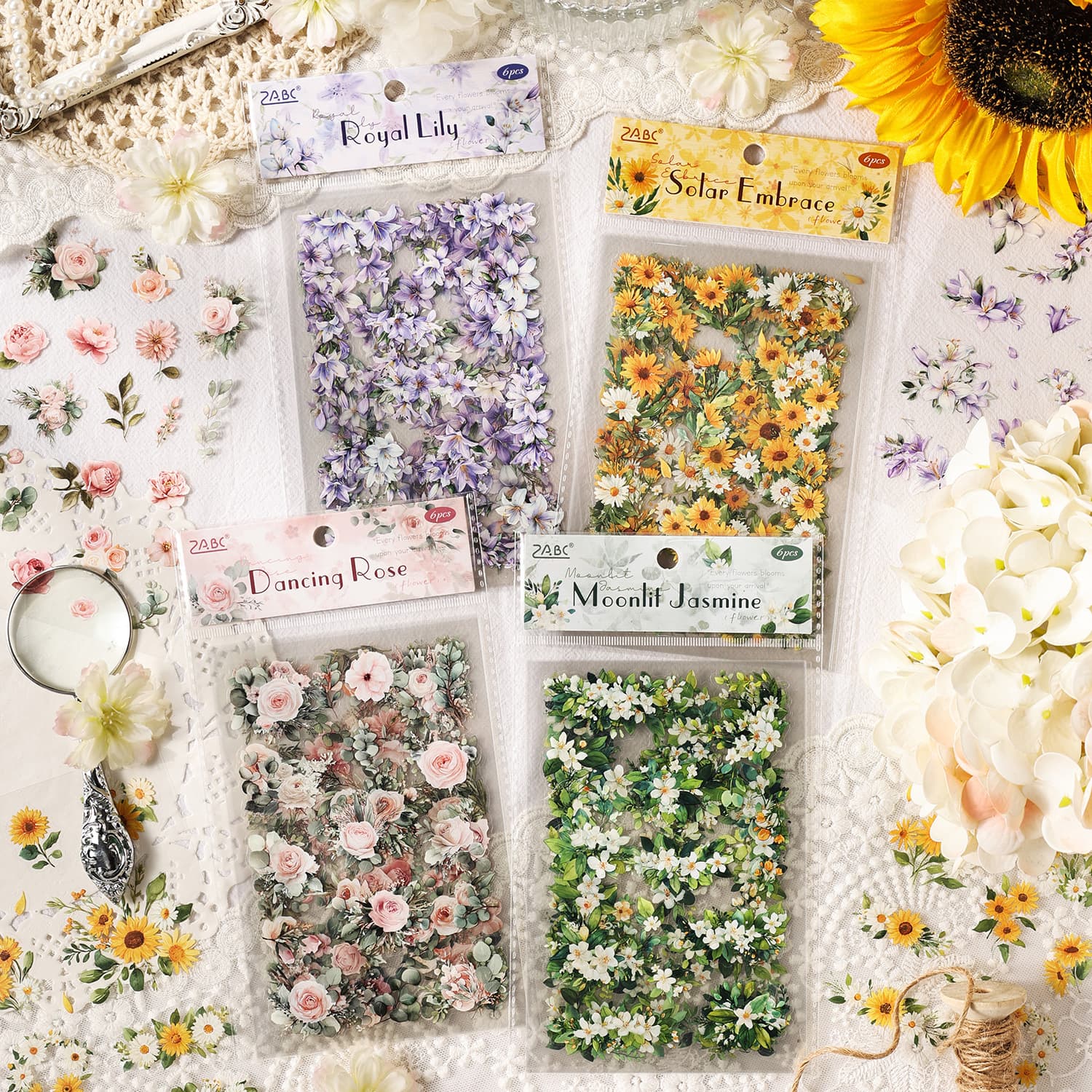 Cross-border retro pastoral flower sticker collection package, student diary material stickers, hand diary base decorative stickers