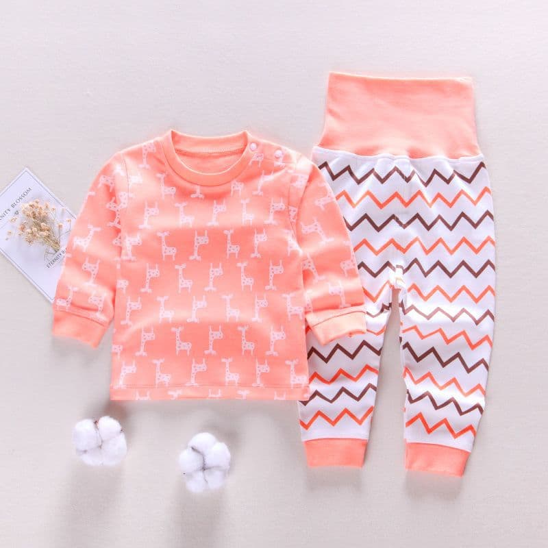 Pure Cotton Baby Long Johns Set, Children's Cotton Underwear Set, Spring and Autumn Baby Full Cotton Base Layer Sleepwear, High Waist Belly Protection